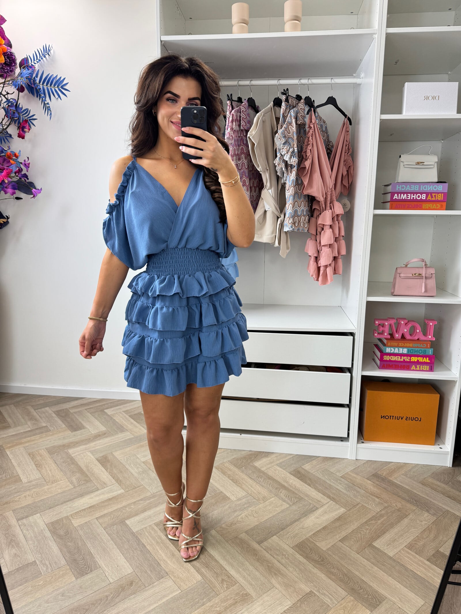 Dress Bella Ruffle Denim Blue