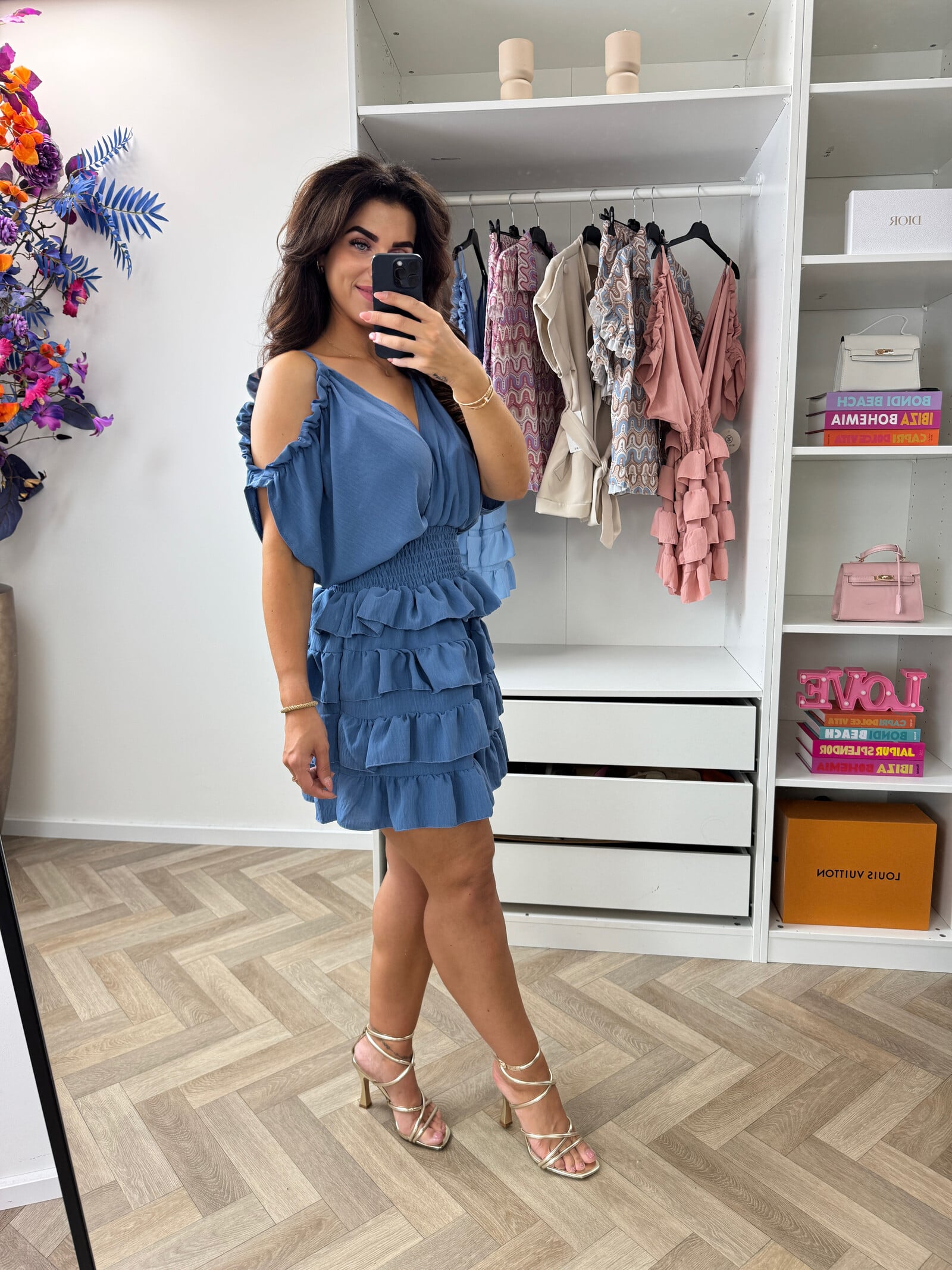 Dress Bella Ruffle Denim Blue