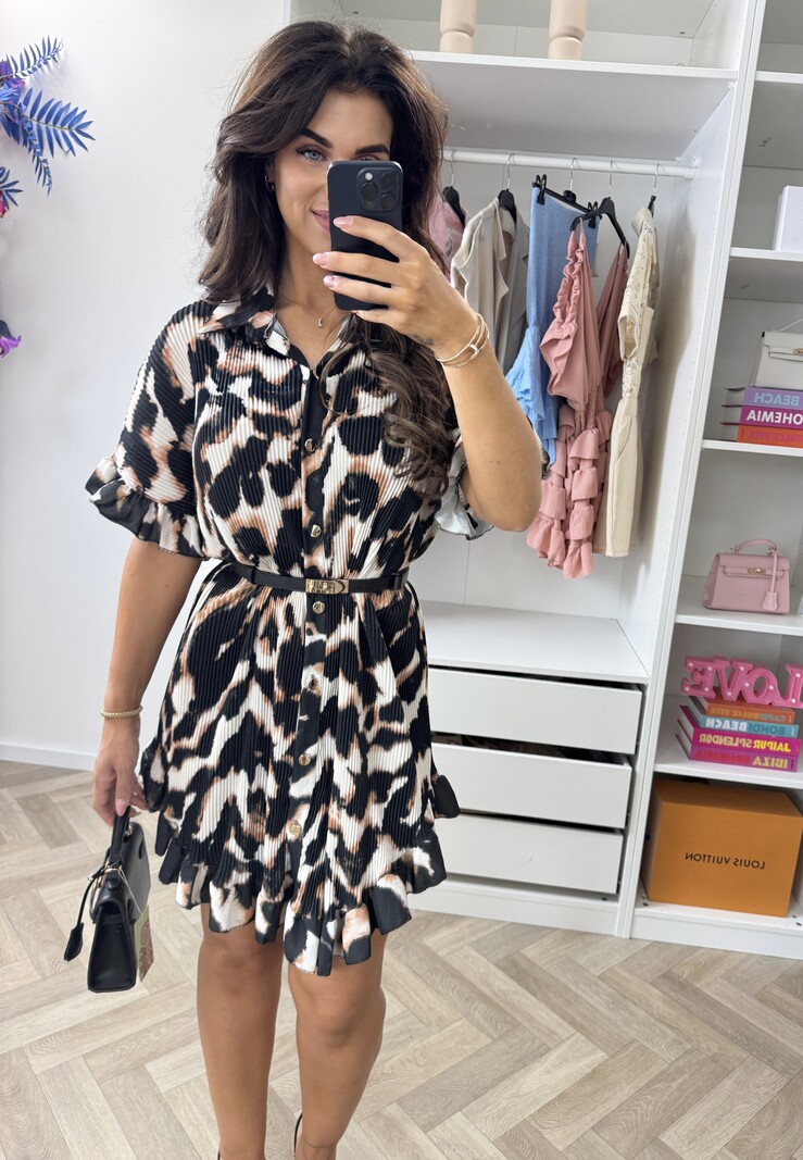 Plisse Blouse Dress Print Black