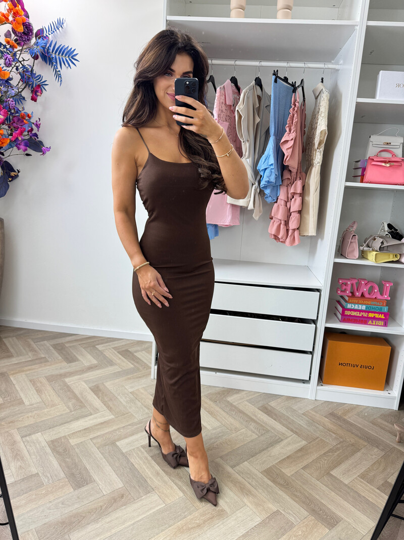 Basic Rib Dress Long Choco