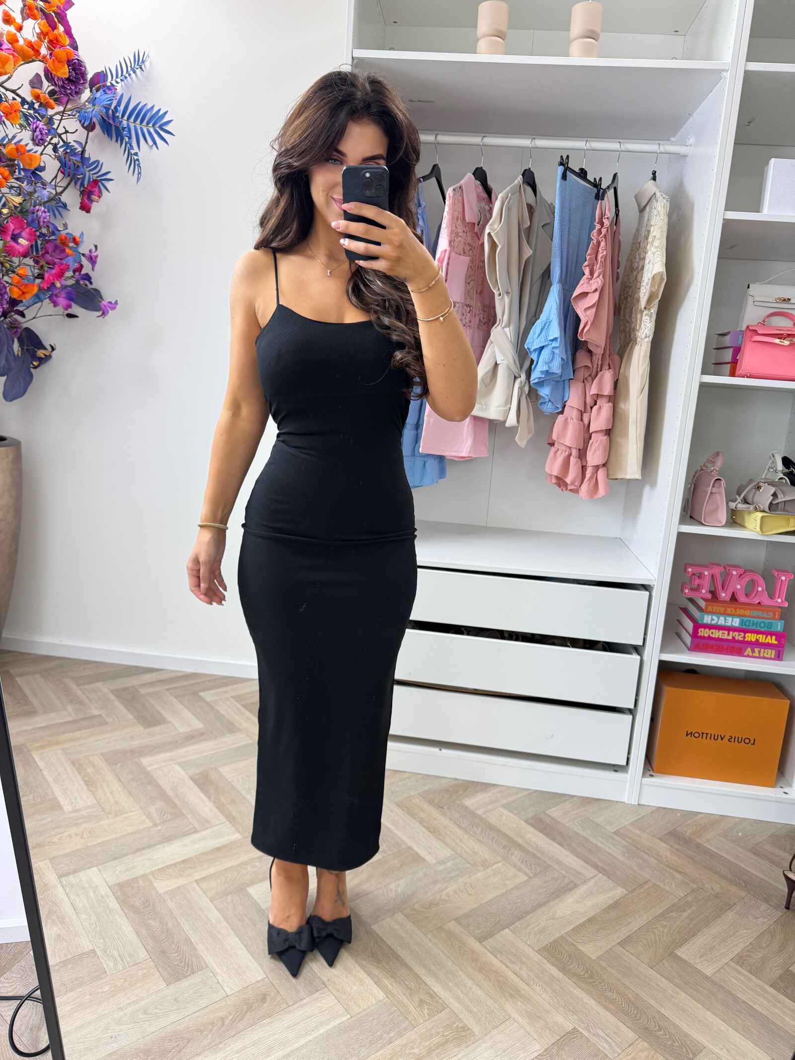 Basic Rib Dress Long Black