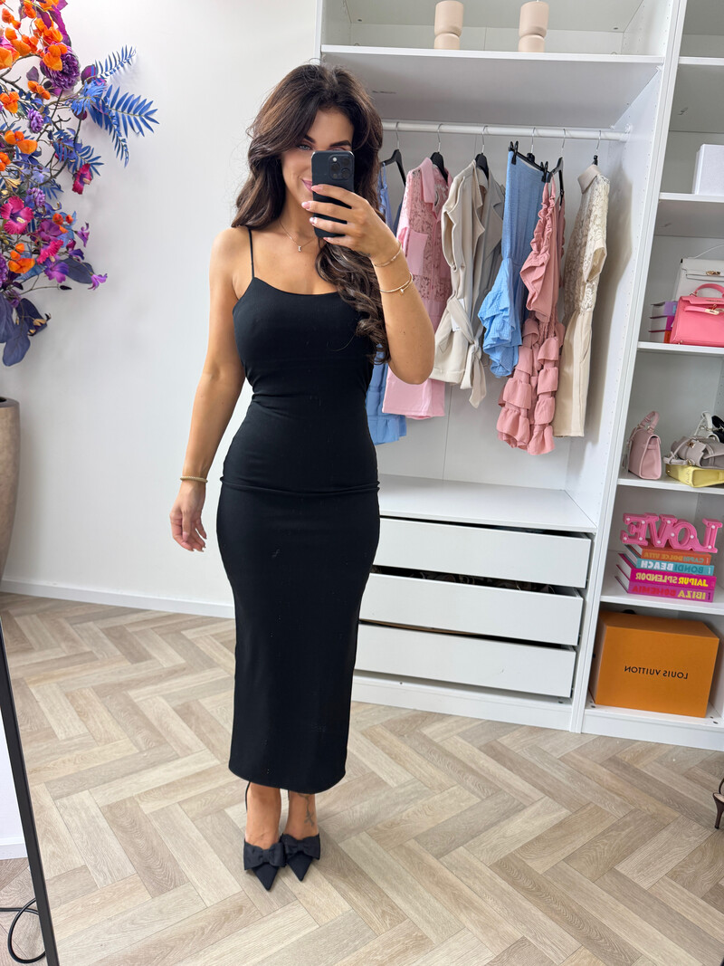 Basic Rib Dress Long Black