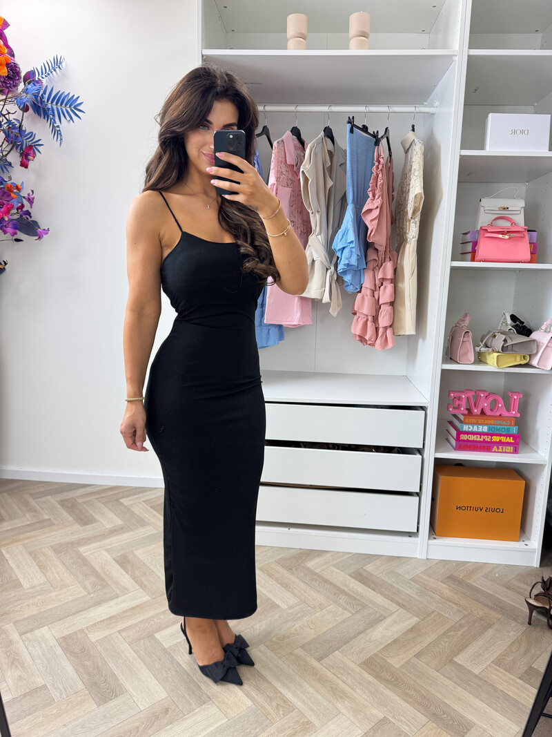 Basic Rib Dress Long Black
