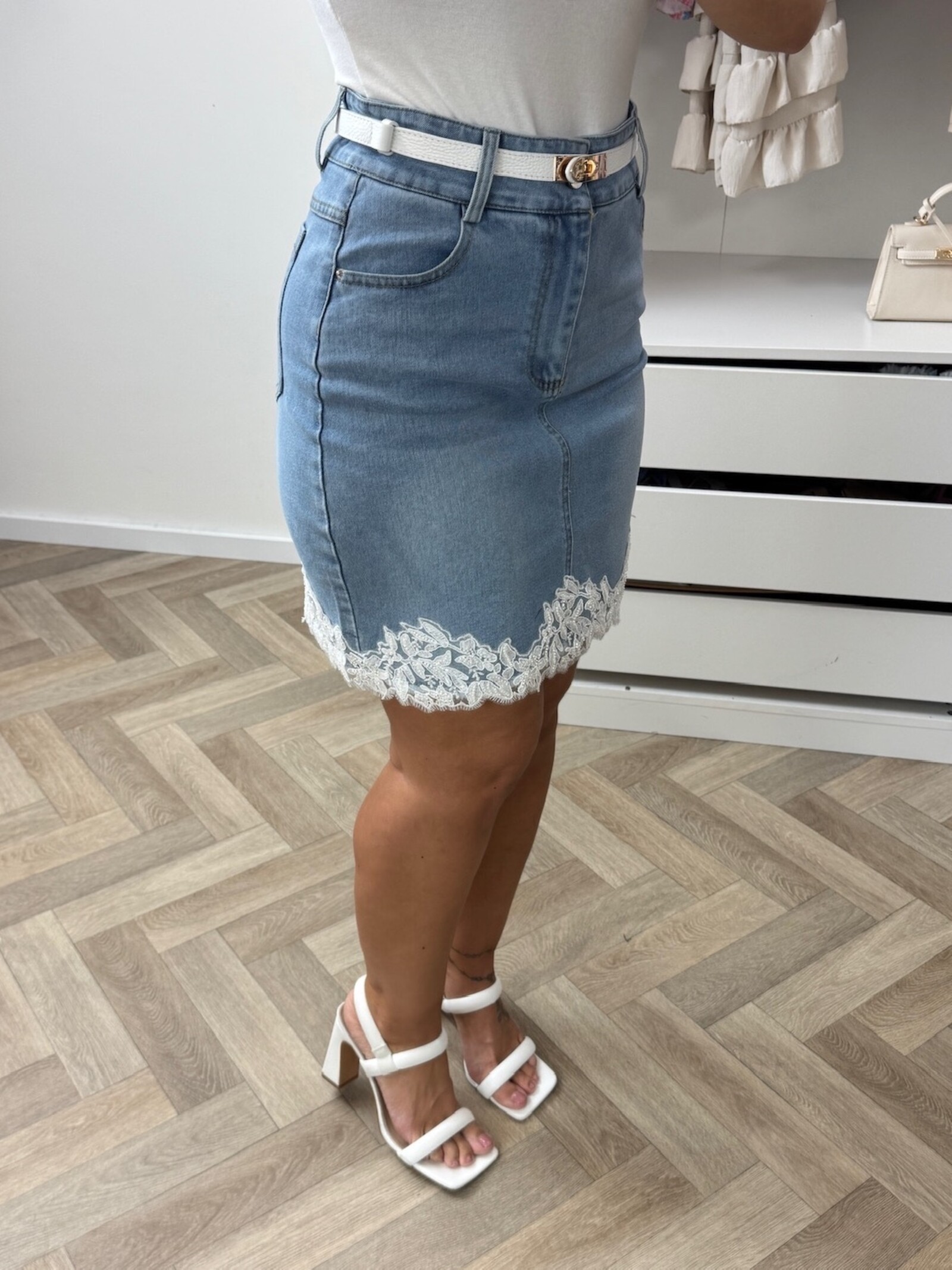 Denim Skirt Lace White 2037