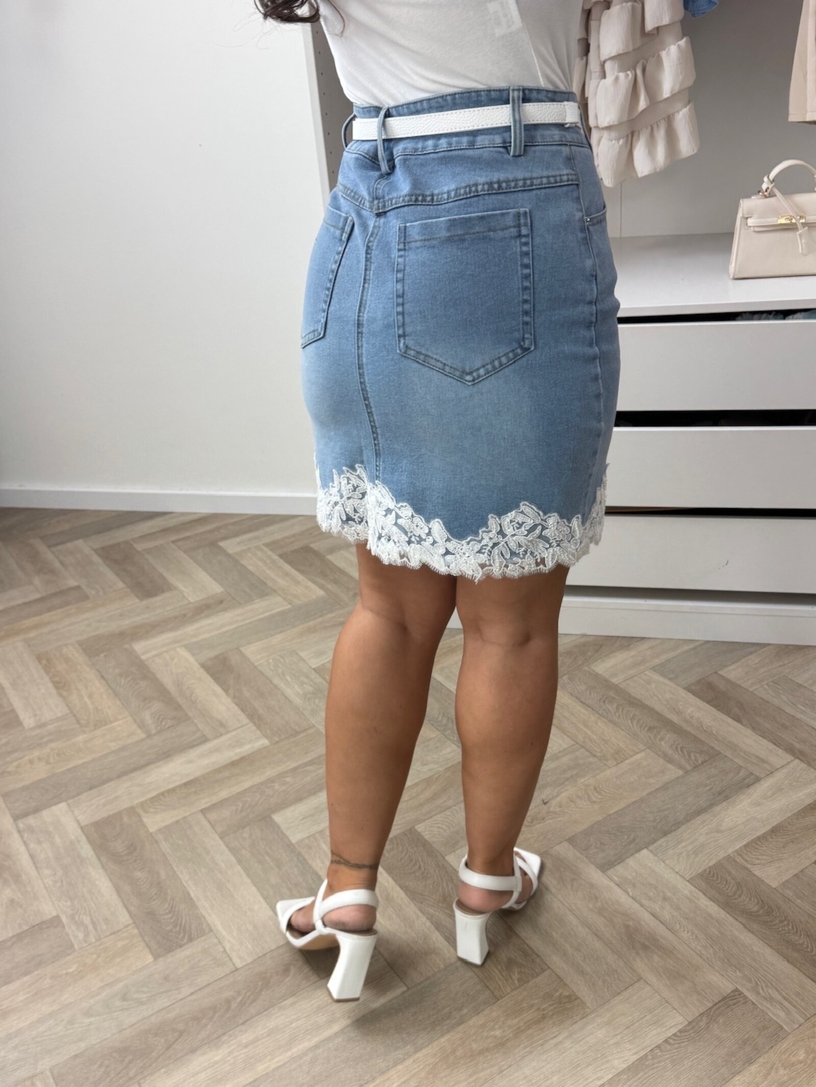 Denim Skirt Lace White 2037