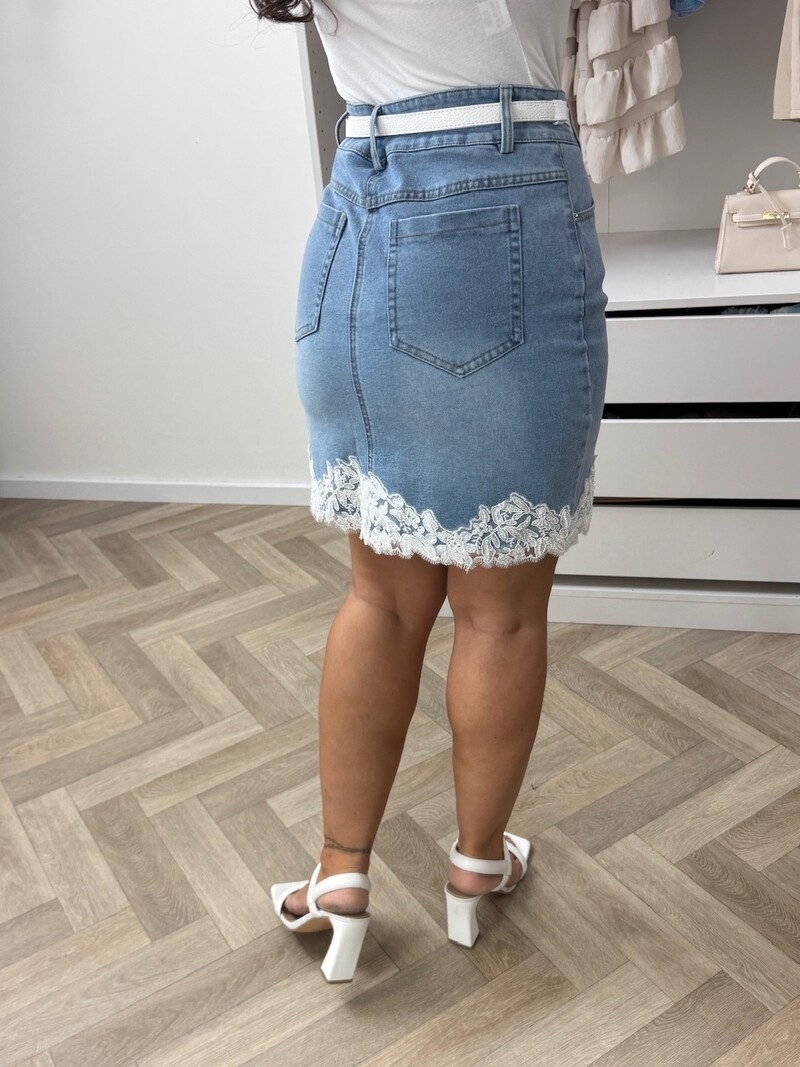 Denim Skirt Lace White 2037