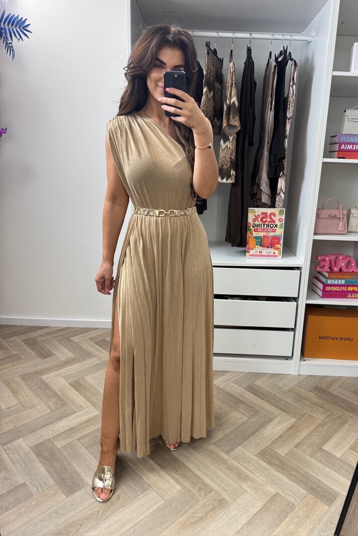 Long Jumpsuit Lurex Split Beige
