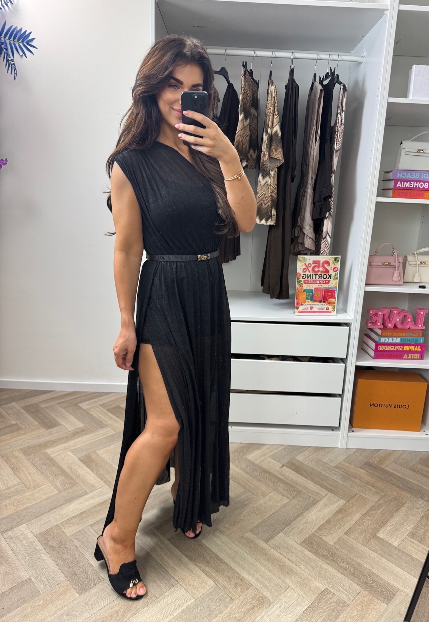 Long Jumpsuit Lurex Split Black