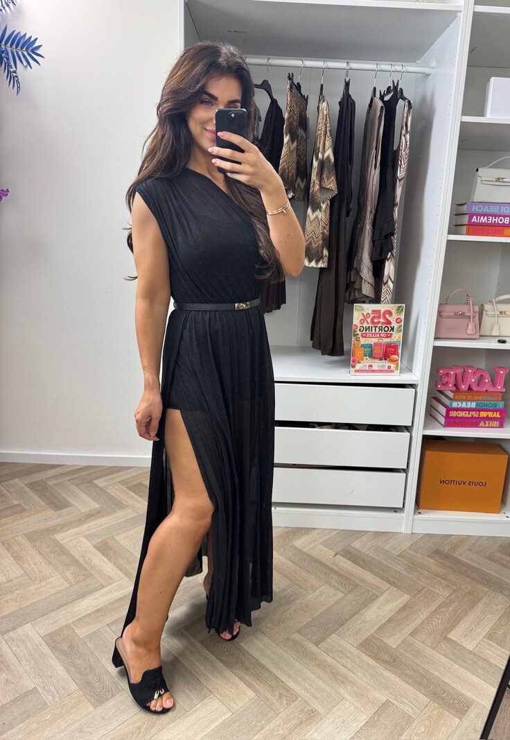 Long Jumpsuit Lurex Split Black