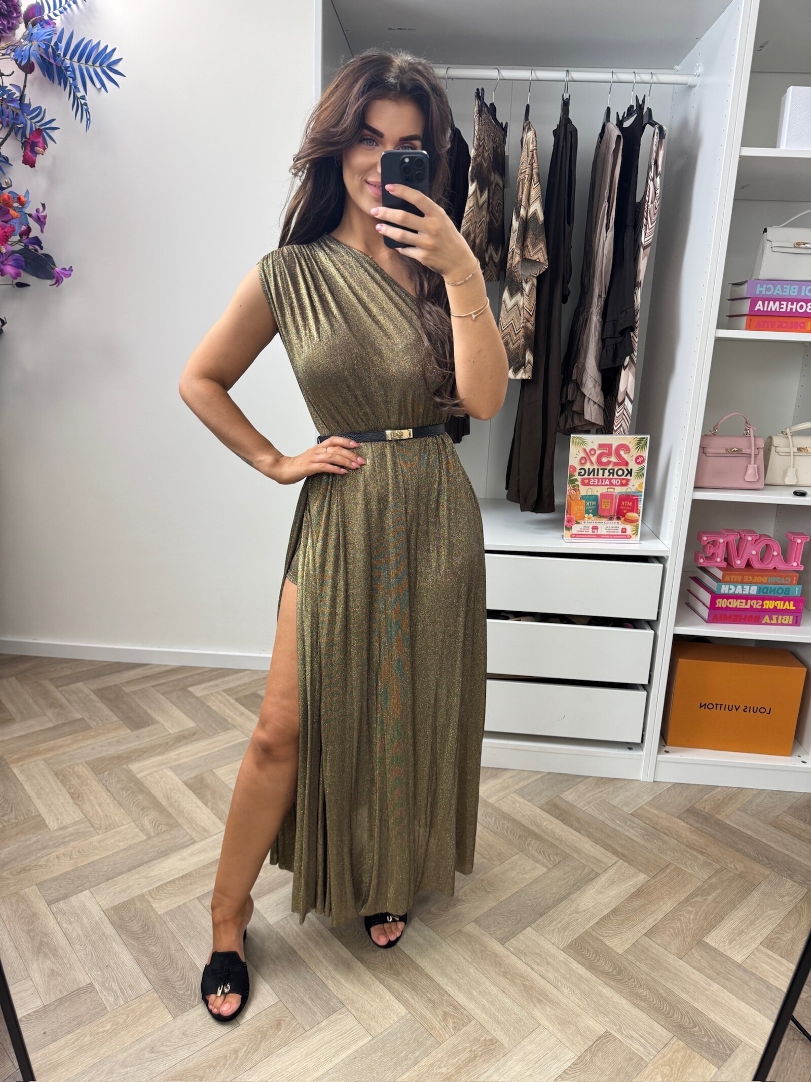 Long Jumpsuit Lurex Split Donker Gold