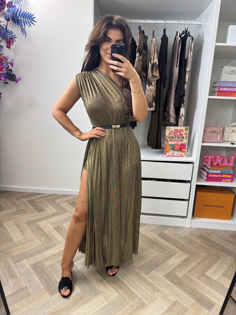 Long Jumpsuit Lurex Split Donker Gold