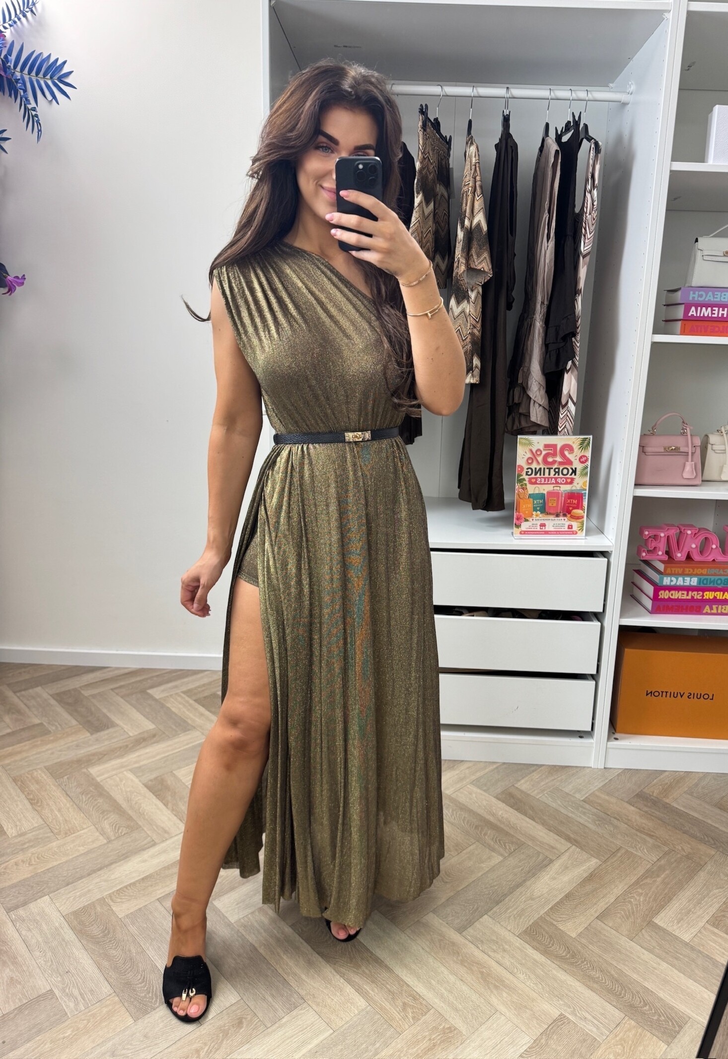 Long Jumpsuit Lurex Split Donker Gold