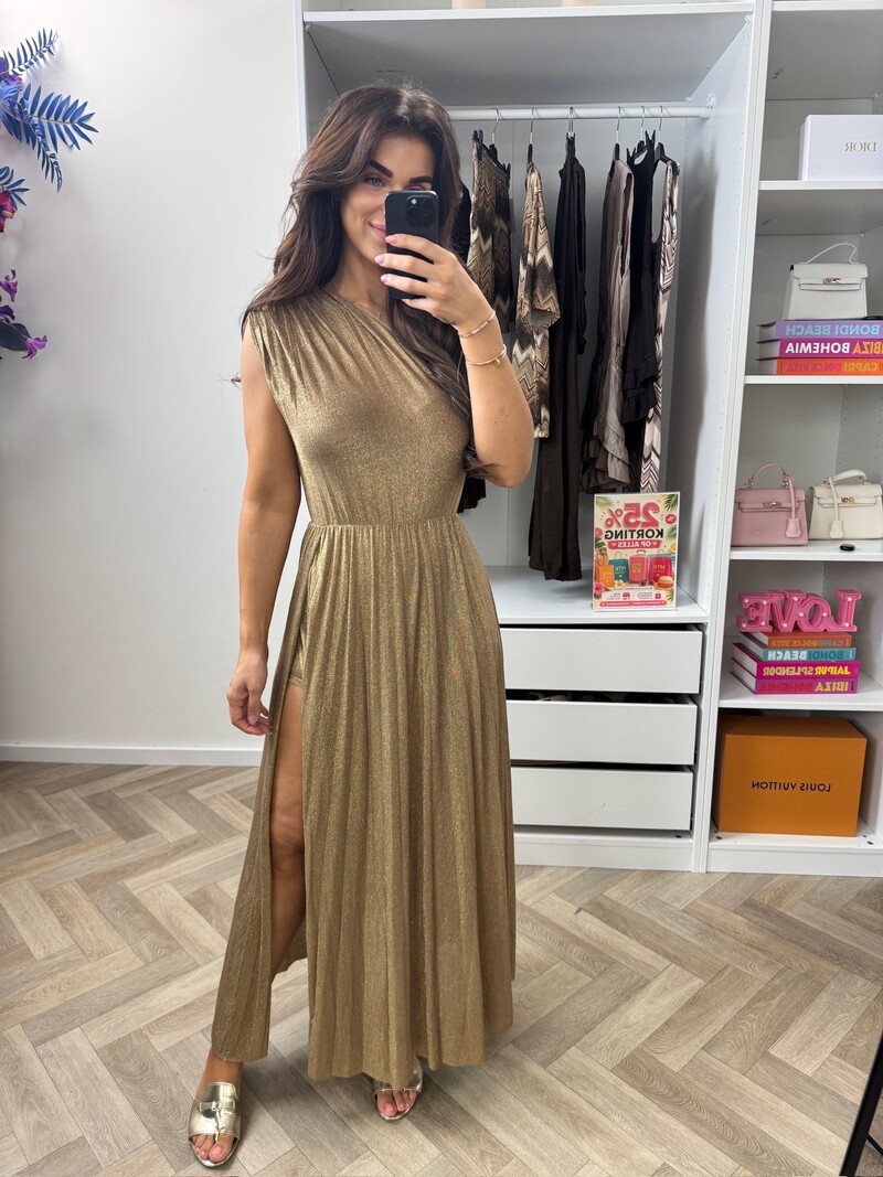 Long Jumpsuit Lurex Split Light Gold
