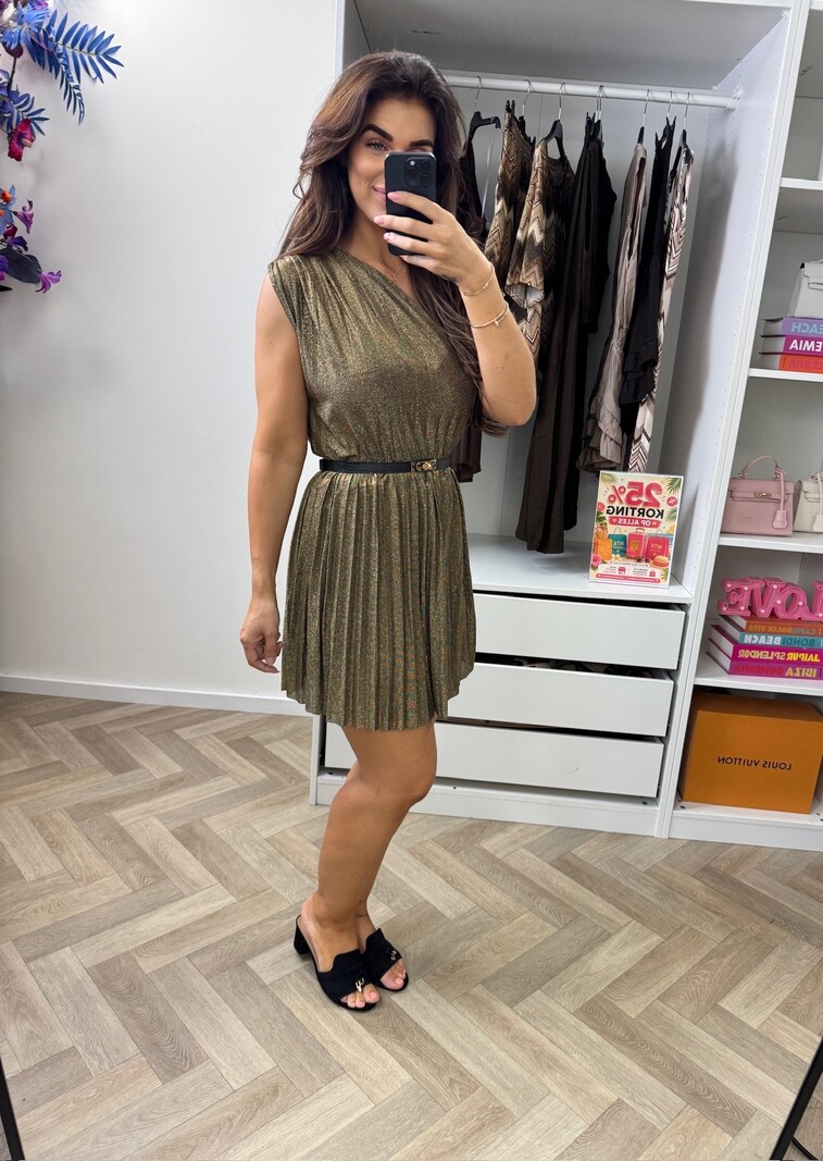 Dress Lurex Split Kort  Dark Gold