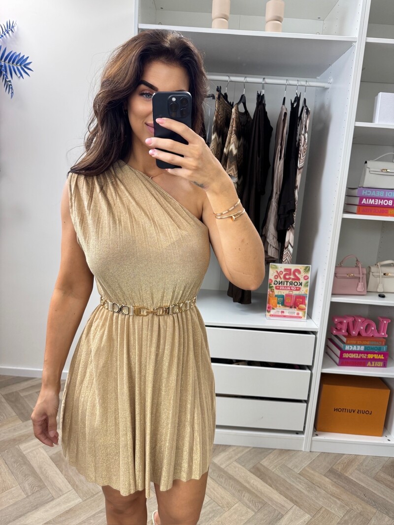 Dress Lurex Split Kort Beige