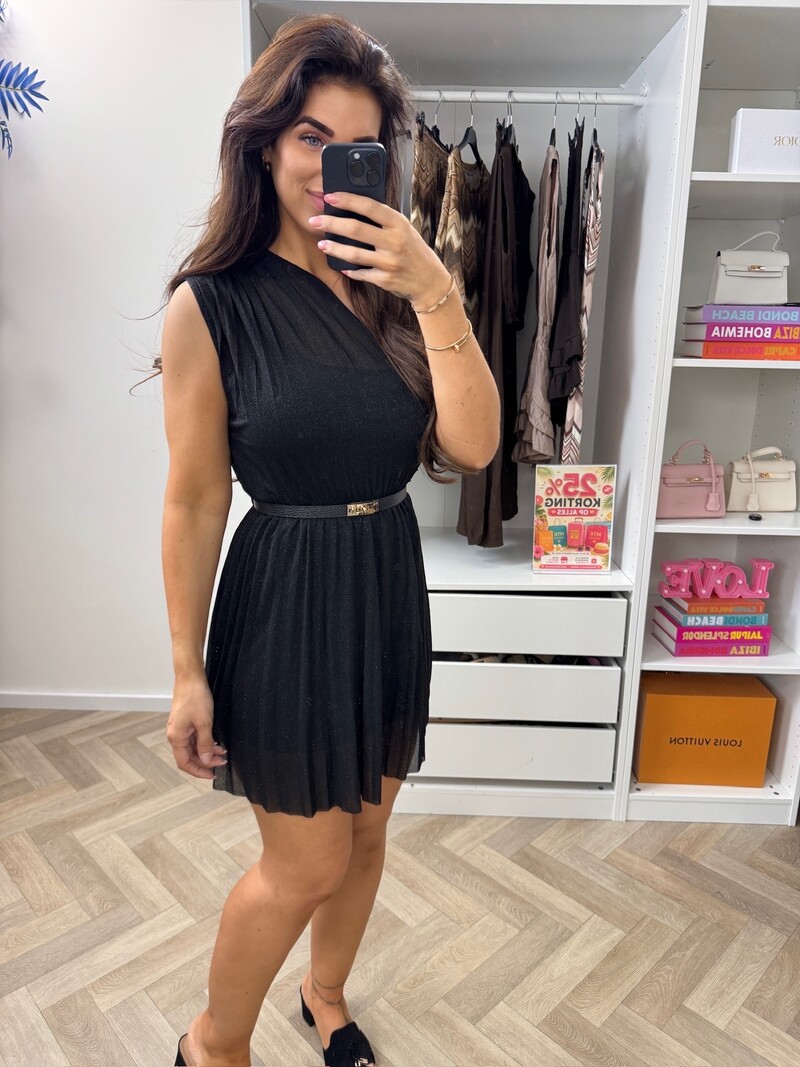 Dress Lurex Split Kort Black