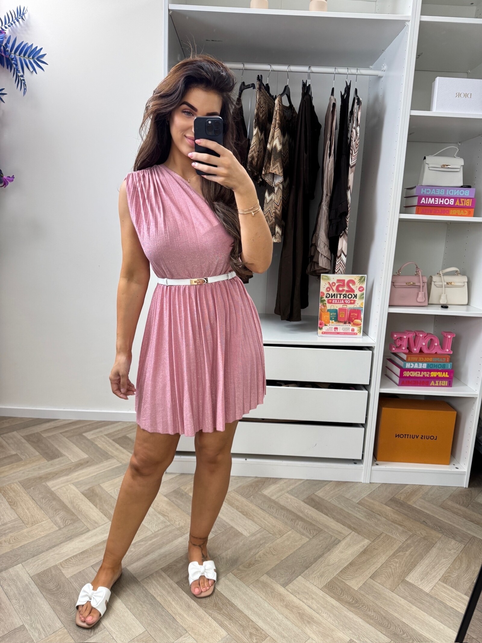 Dress Lurex Split Kort  Pink
