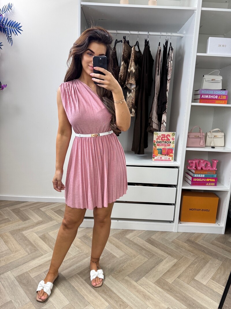 Dress Lurex Split Kort  Pink