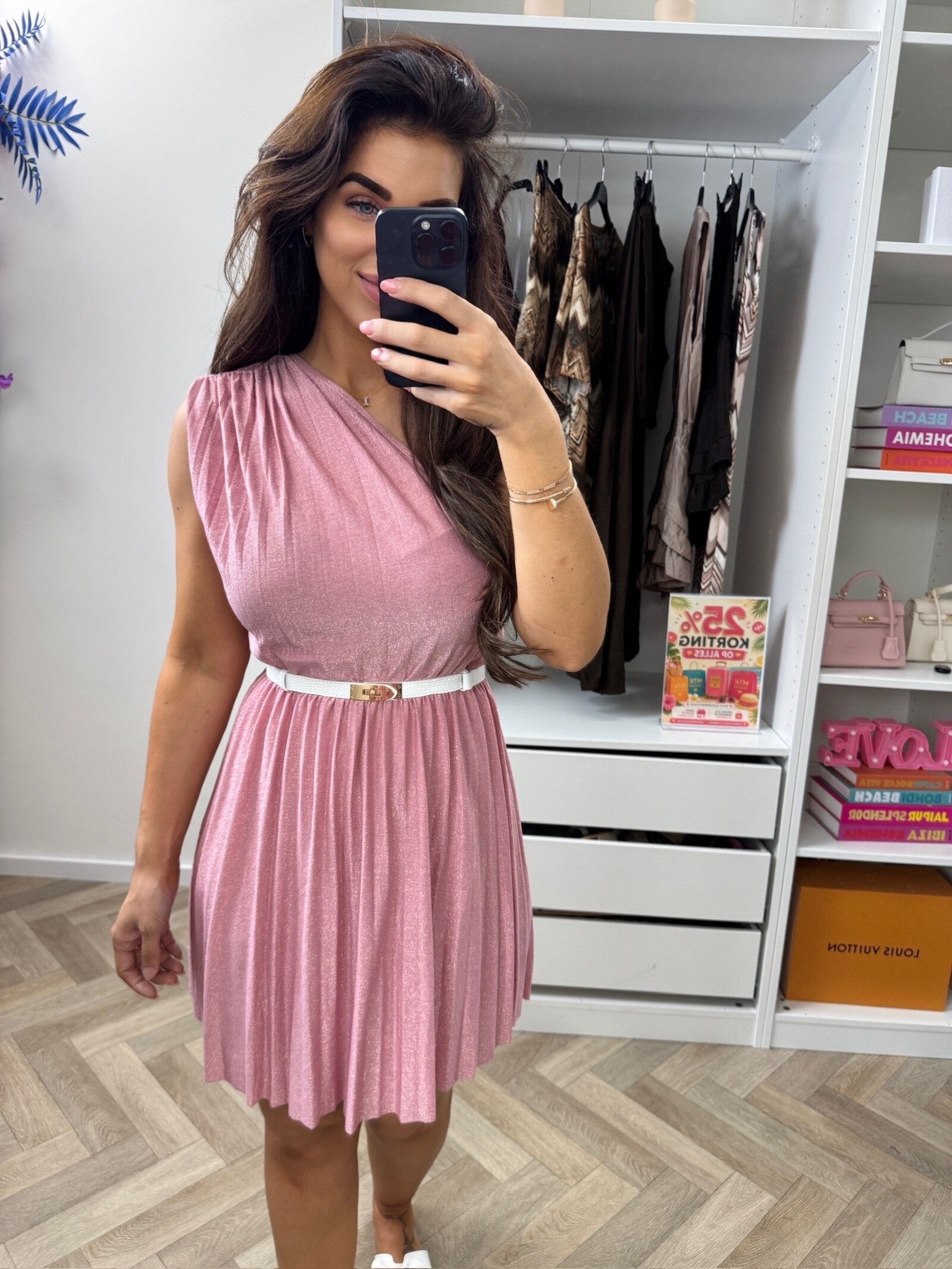 Dress Lurex Split Kort  Pink