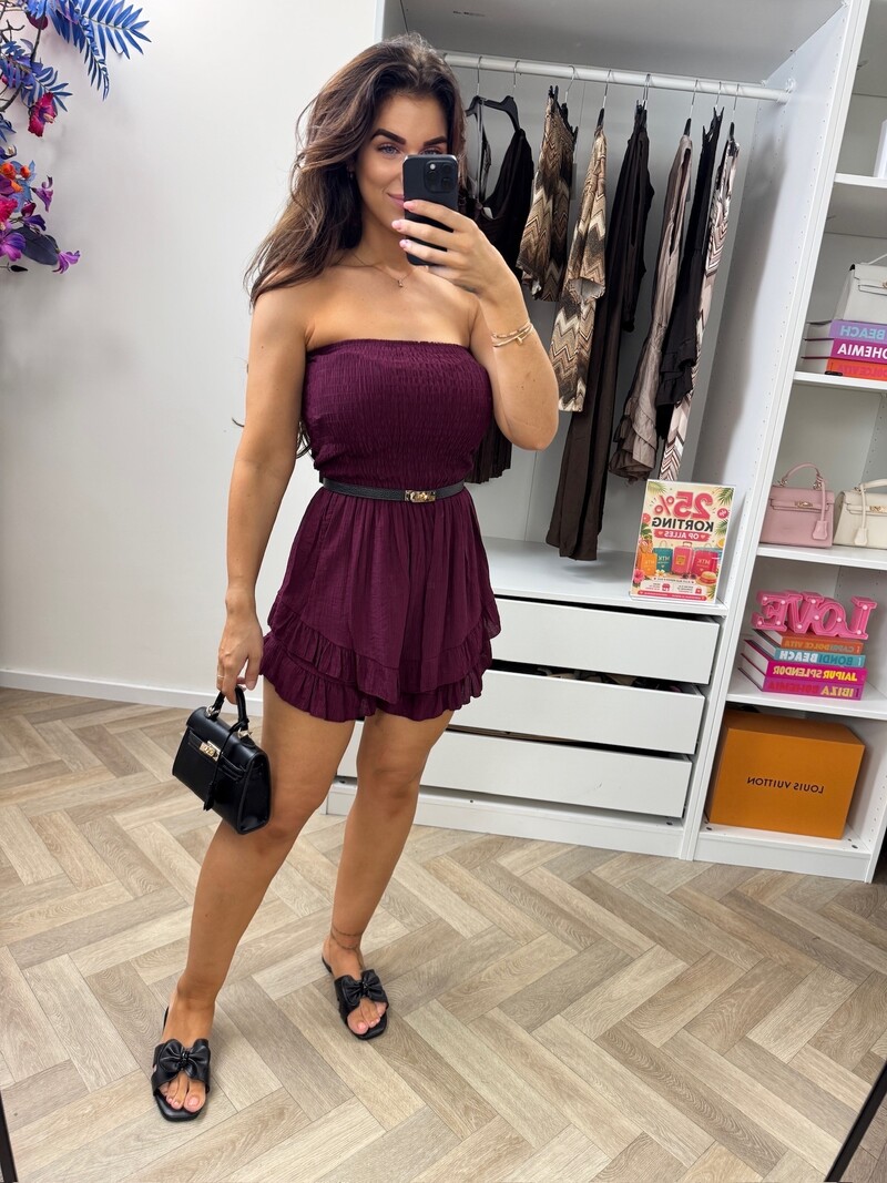 Jumpsuit Strapless Ruffle  Bordeaux