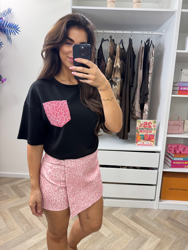 T-shirt Leopard Pink Black