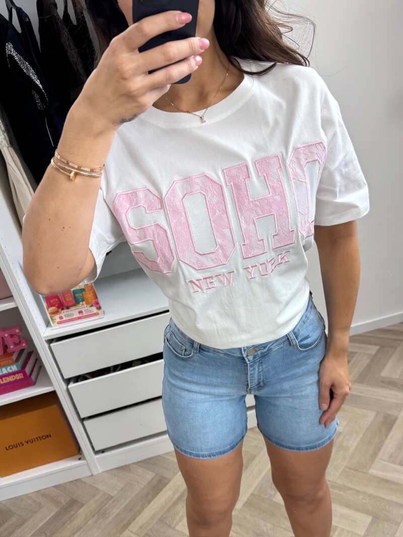 T-shirt Soho Lace White Pink CY5481E