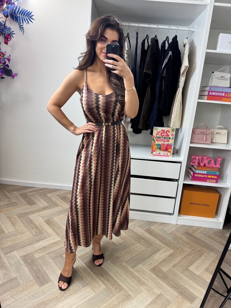 Long Dress May Zigzag Lurex Choco