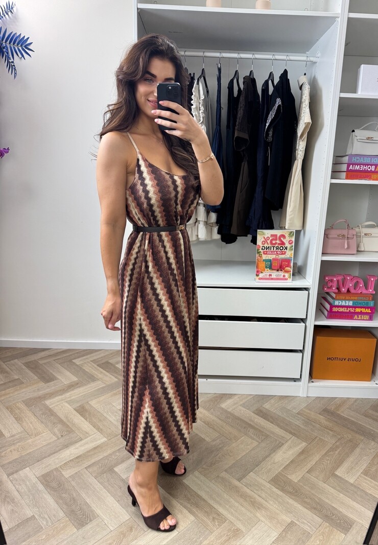 Long Dress May Zigzag Lurex Choco