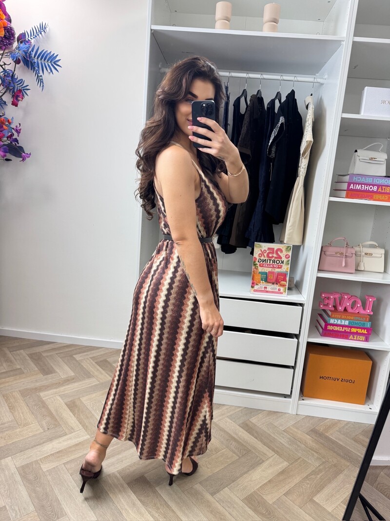 Long Dress May Zigzag Lurex Choco