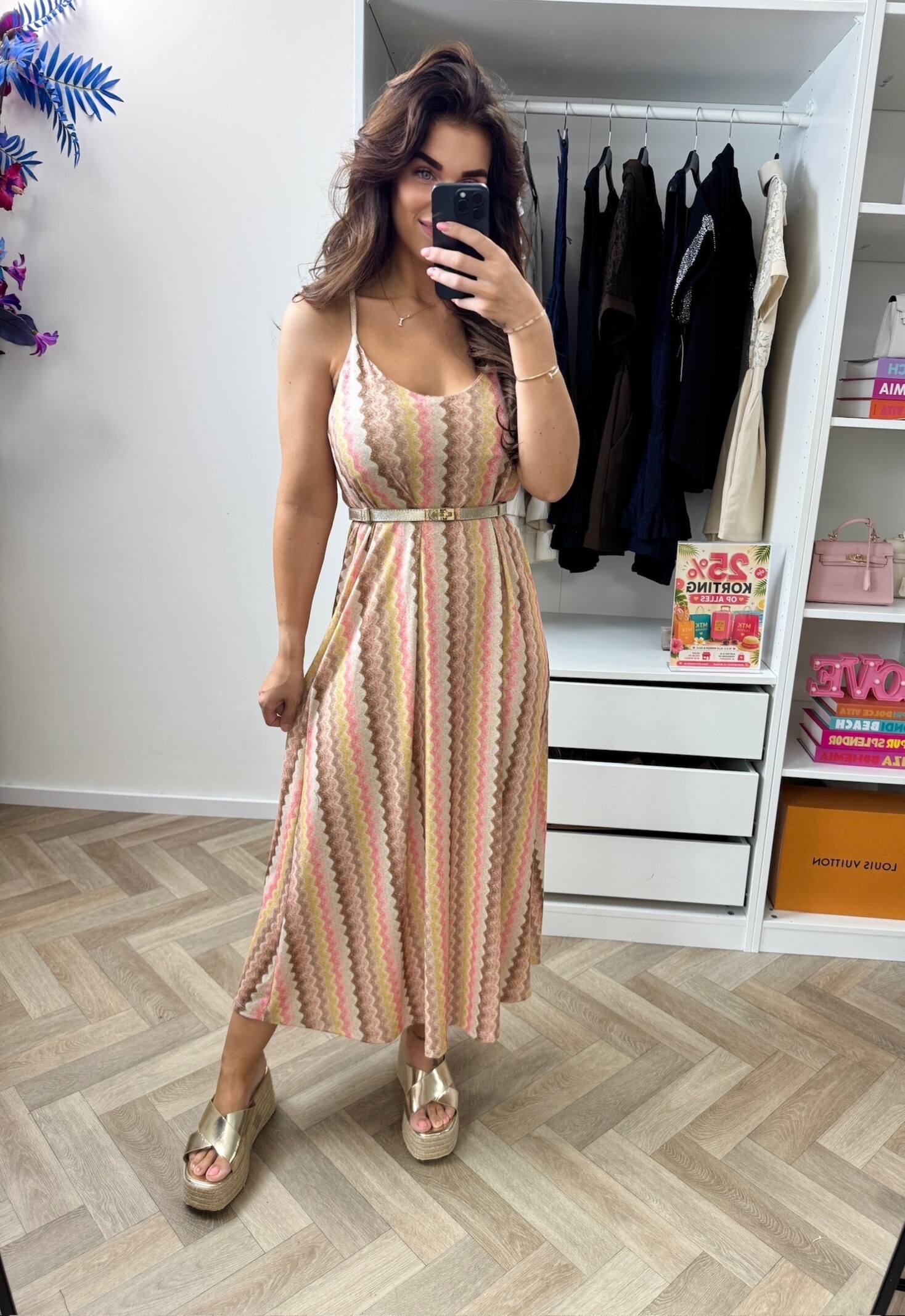 Long Dress May Zigzag Lurex Beige