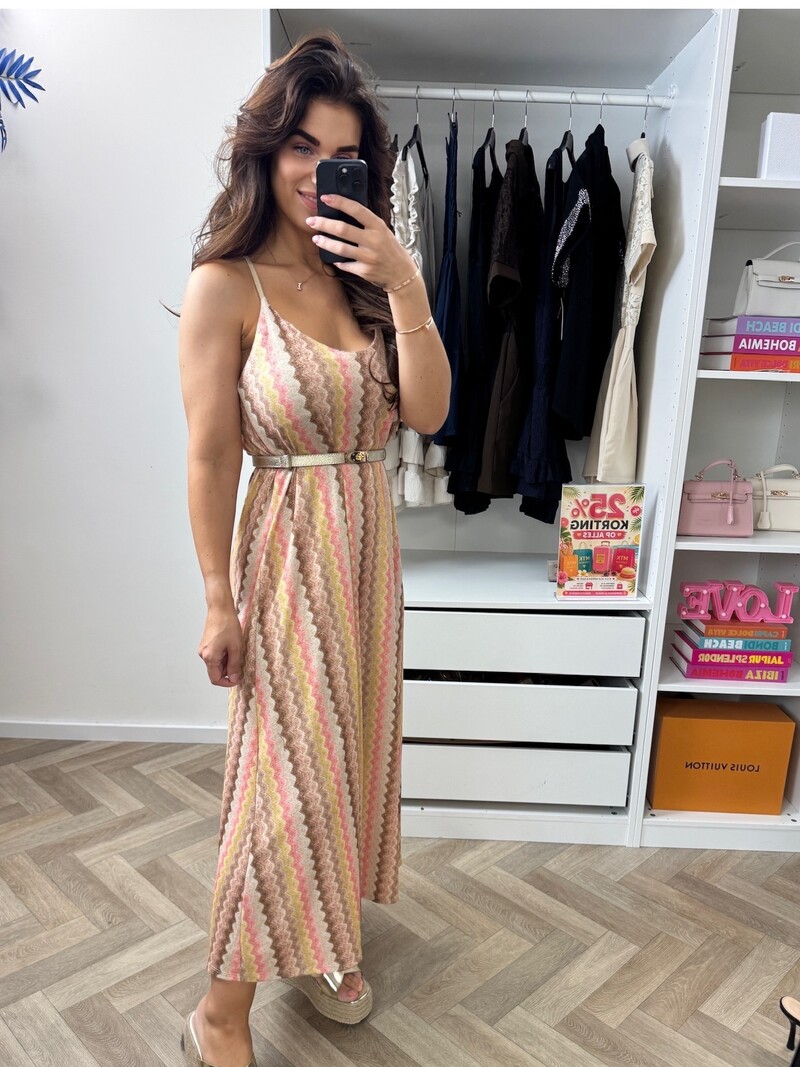 Long Dress May Zigzag Lurex Beige