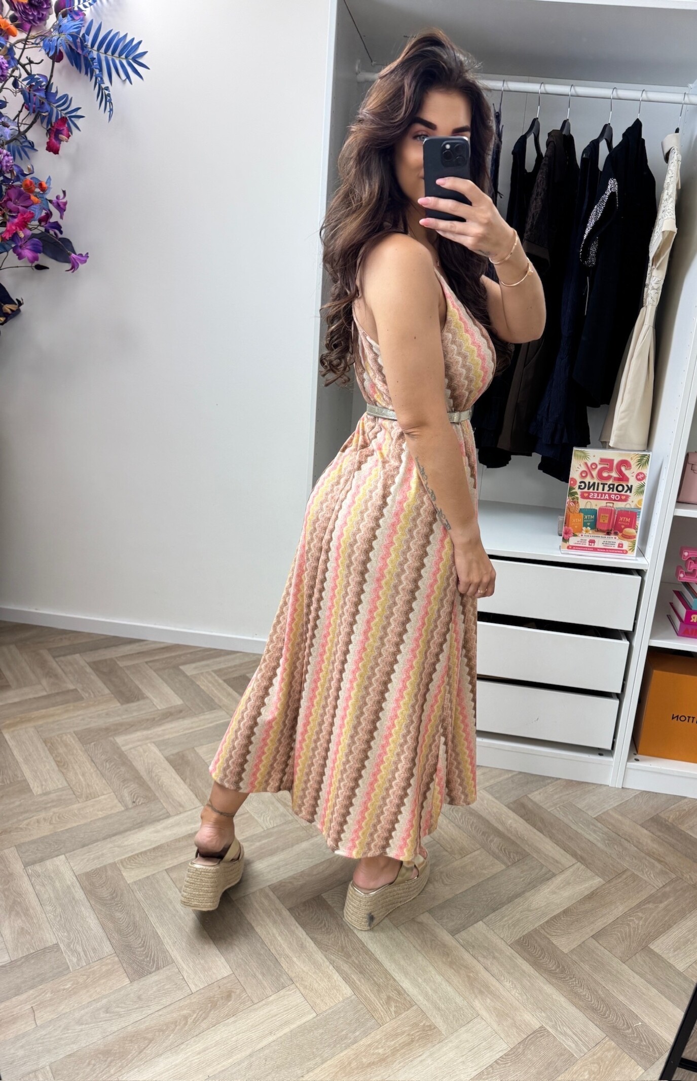 Long Dress May Zigzag Lurex Beige