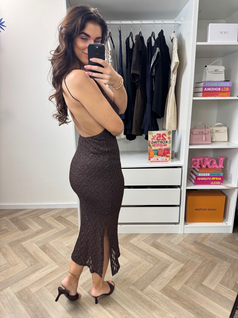 Long Dress Lace Halter  Choco
