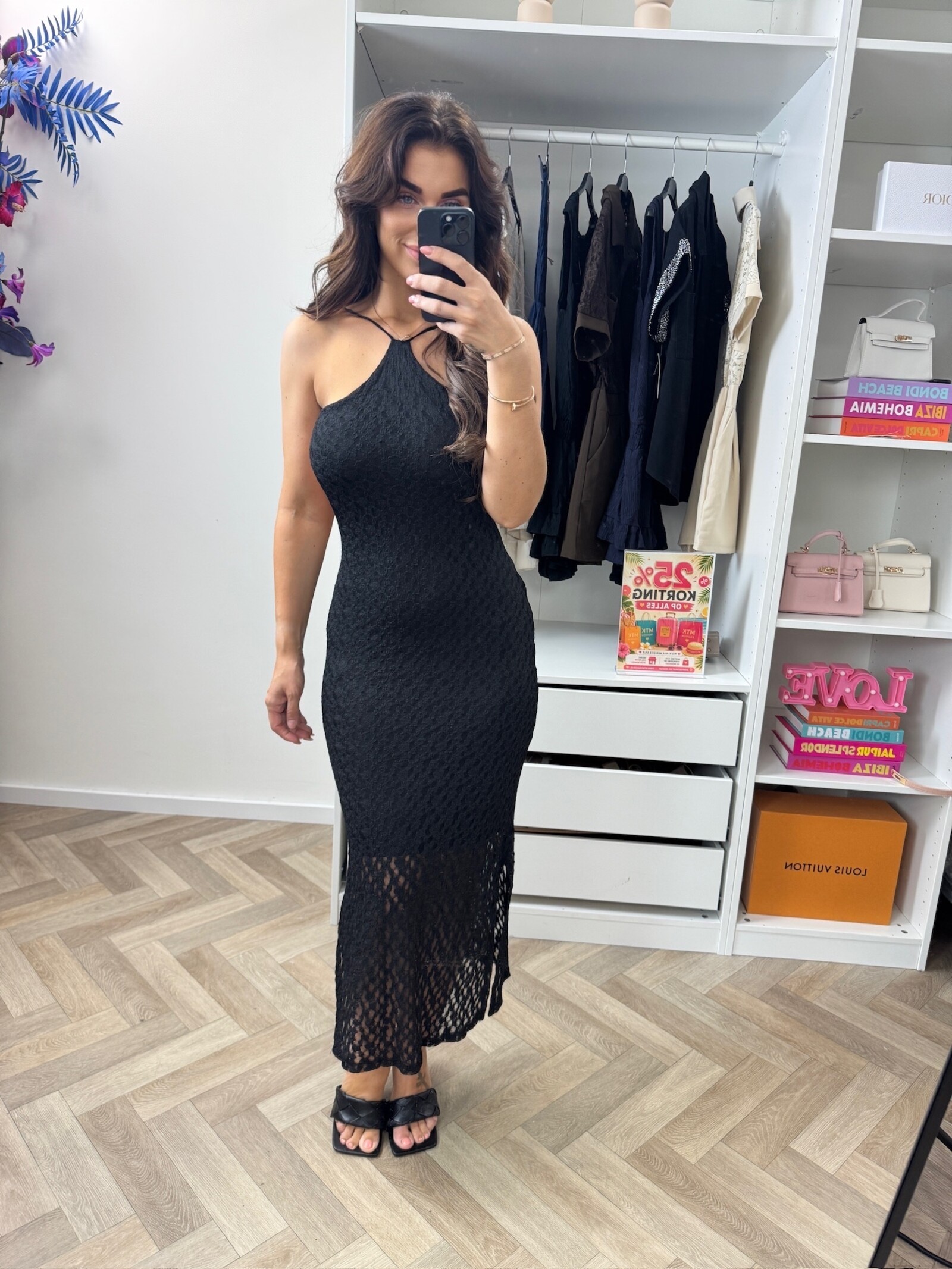 Long Dress Lace Halter Black