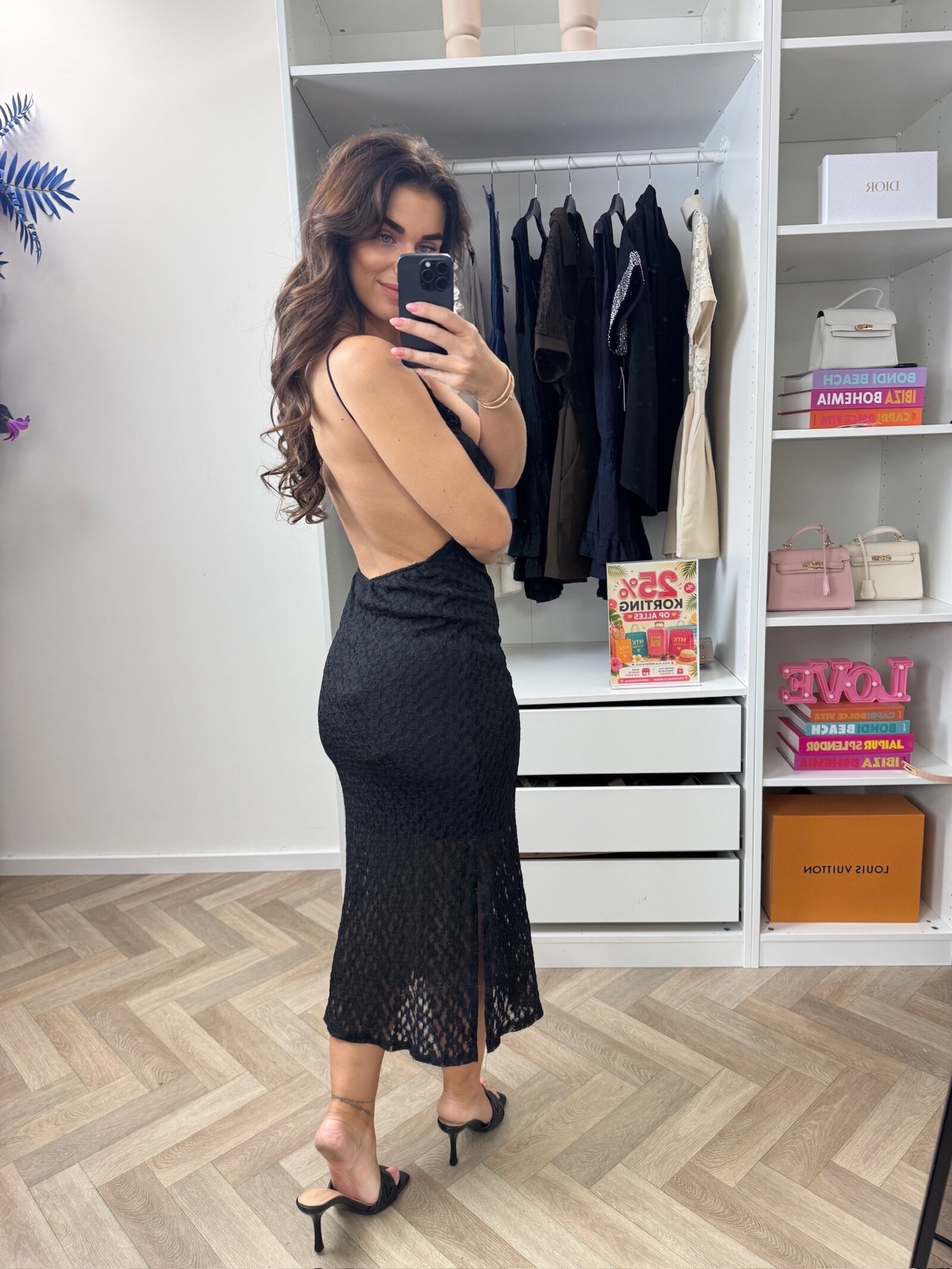 Long Dress Lace Halter Black