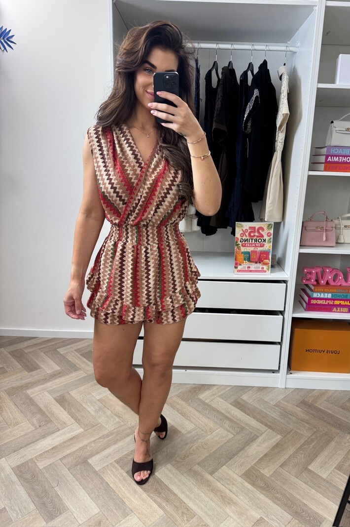 jumpsuit Overslag Zigzag Red