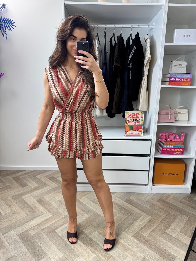 jumpsuit Overslag Zigzag Red