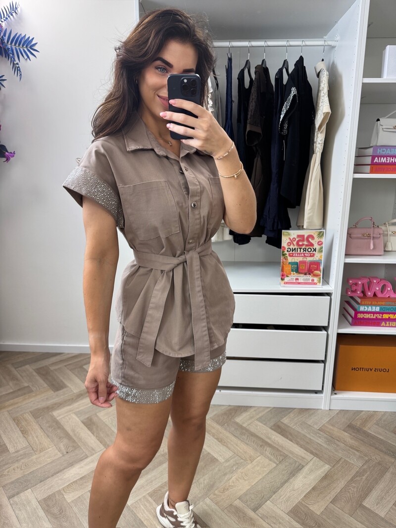 2 Delige Set Denim Diamonds Taupe