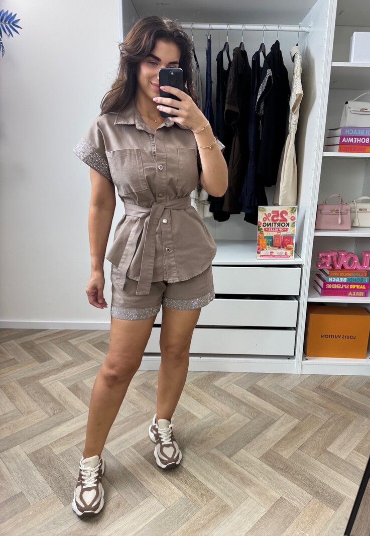 2 Delige Set Denim Diamonds Taupe