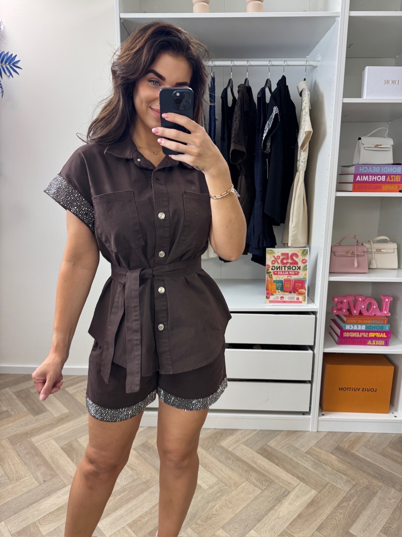 2 Delige Set Denim Diamonds Mocha
