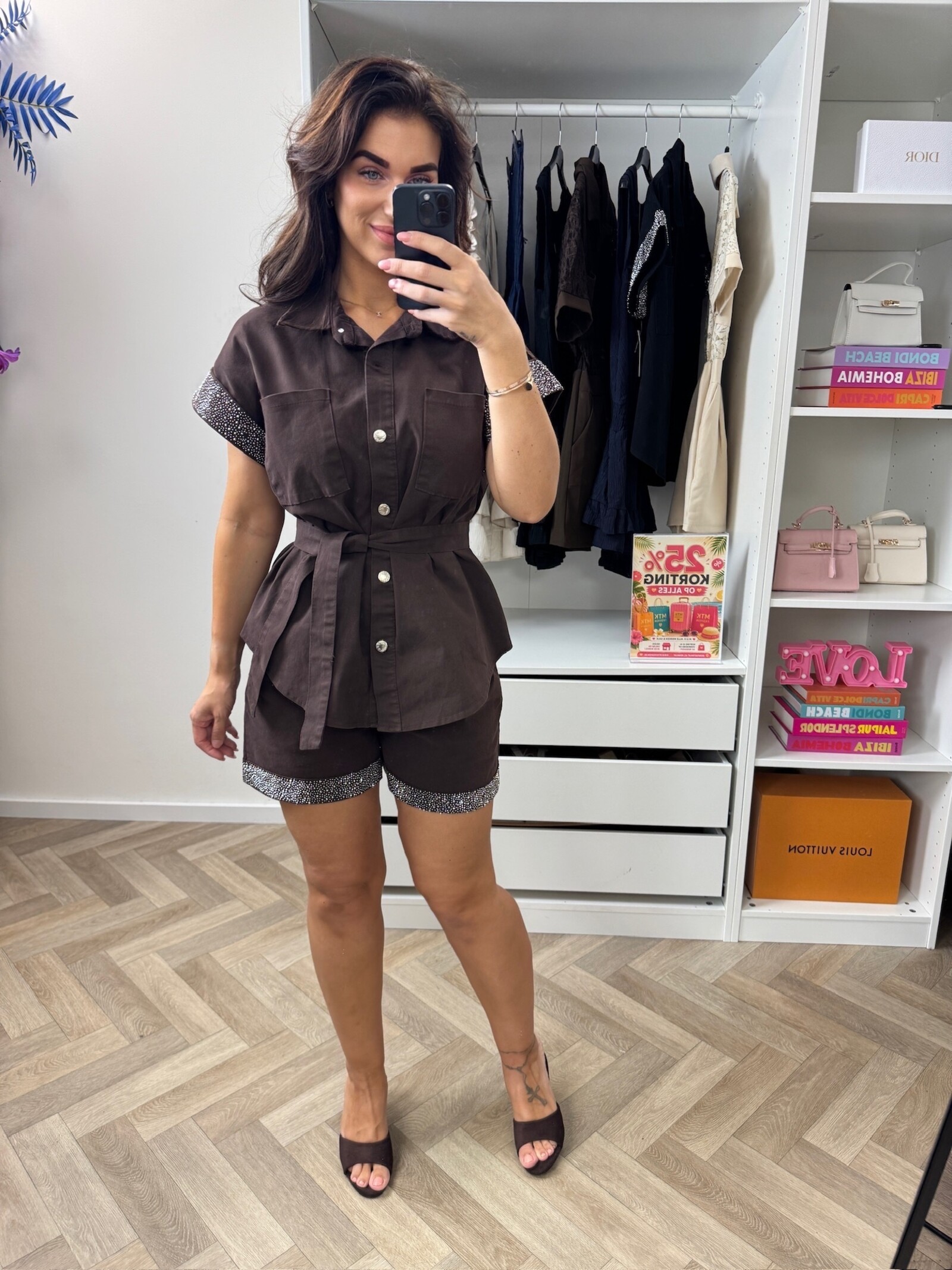 2 Delige Set Denim Diamonds Mocha