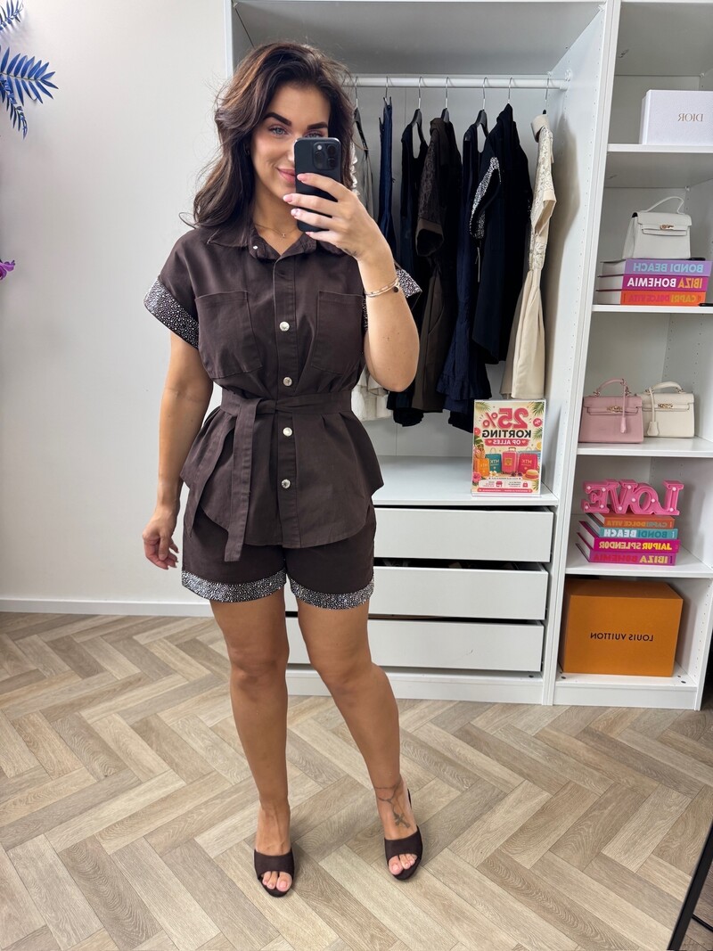 2 Delige Set Denim Diamonds Mocha