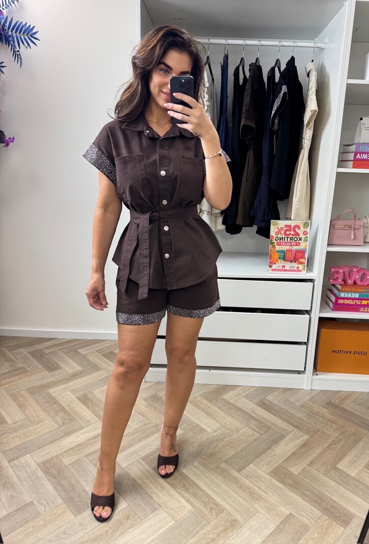 2 Delige Set Denim Diamonds Mocha