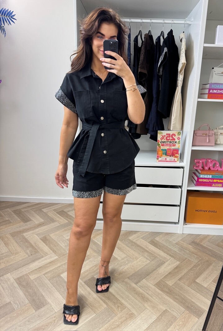 2 Delige Set Denim Diamonds  Black