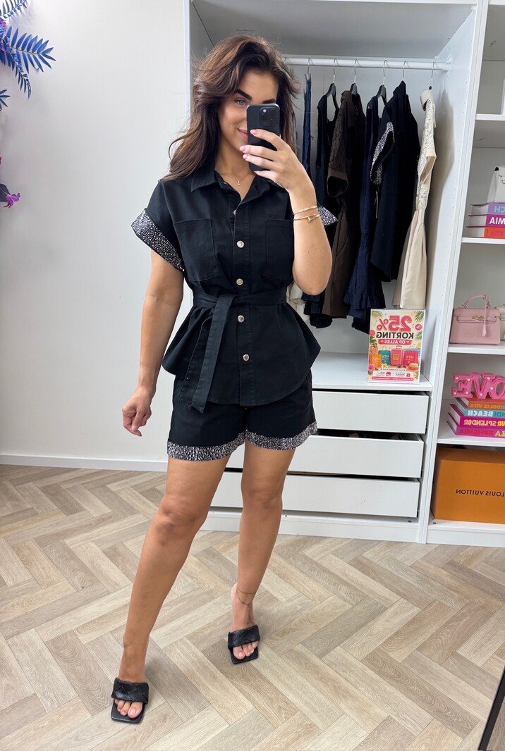 2 Delige Set Denim Diamonds  Black