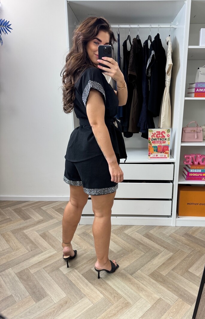 2 Delige Set Denim Diamonds  Black