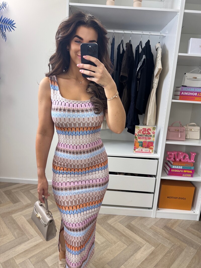 Long Dress Stella Print  Beige