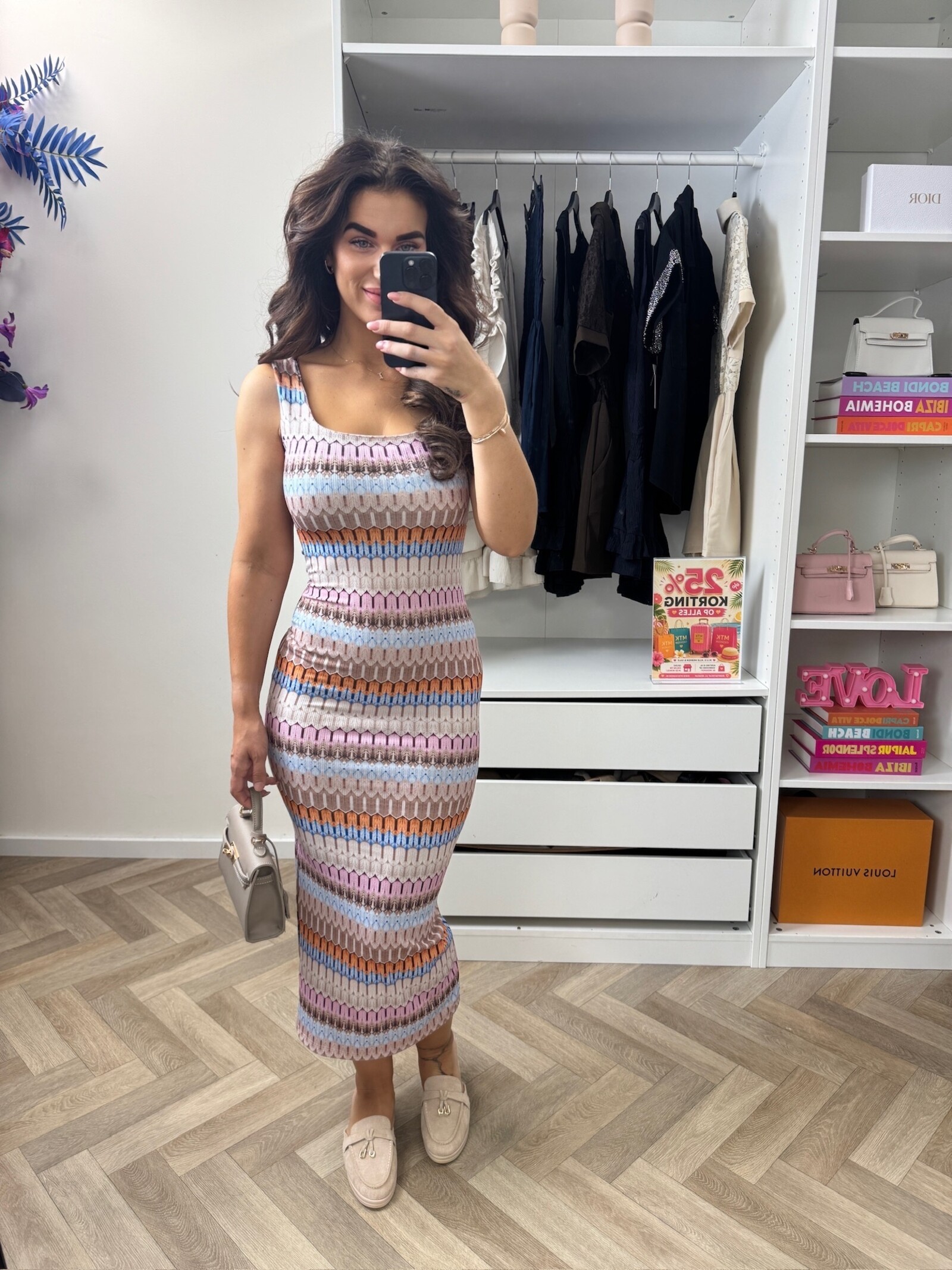 Long Dress Stella Print  Beige