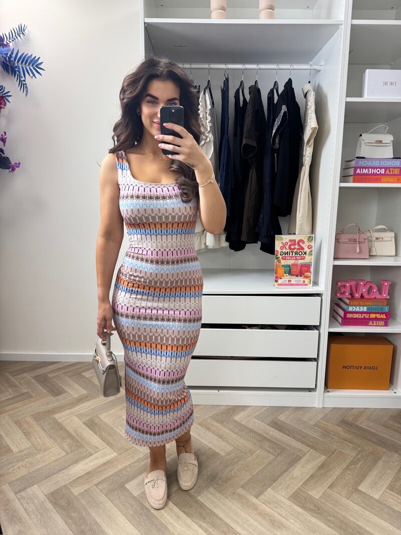 Long Dress Stella Print  Beige