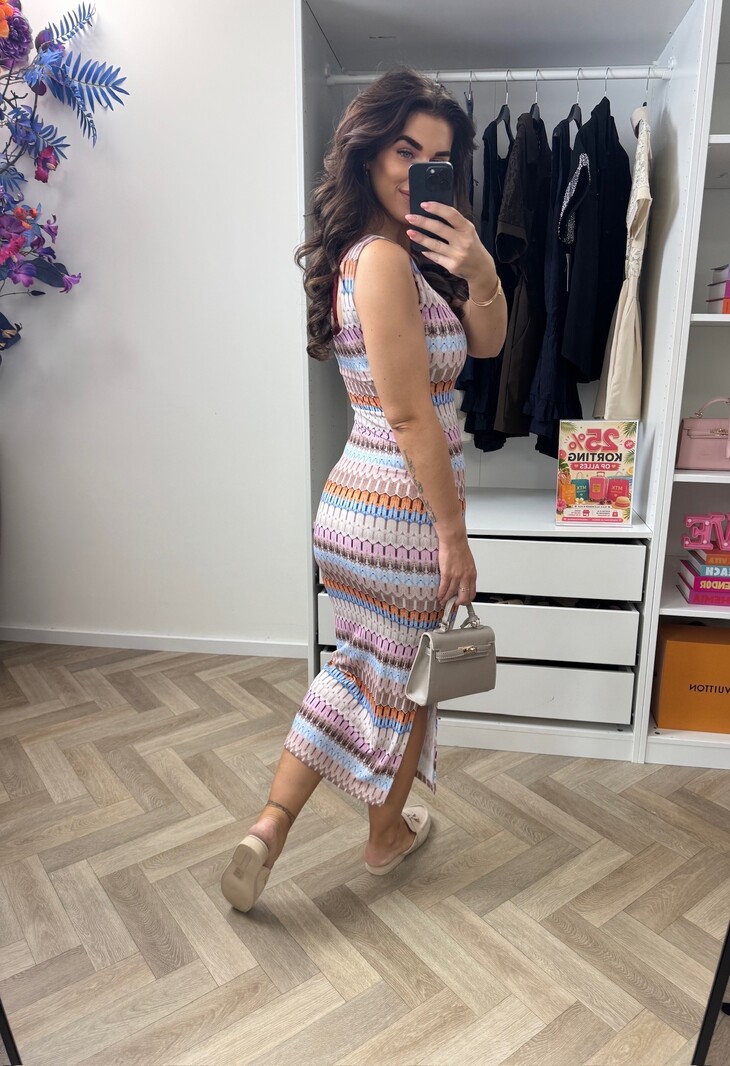 Long Dress Stella Print  Beige